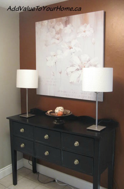 Black high gloss entry table www.AddValueToYourHome.ca